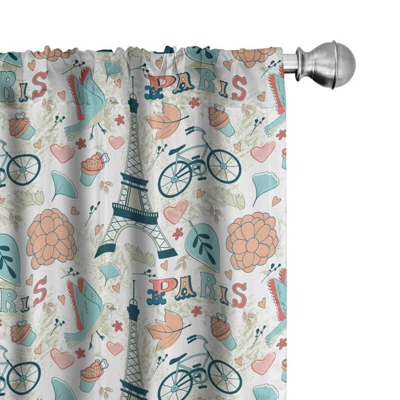 Ambesonne Paris Curtains, Autumn in France Theme, Pair of 28"x84", Multicolor