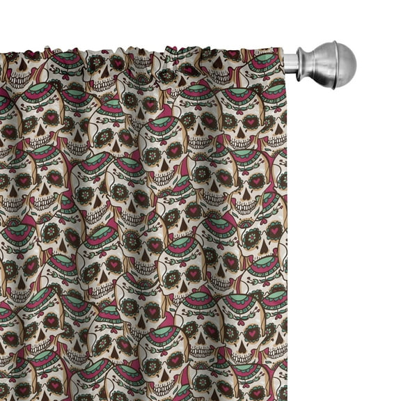 Ambesonne Paris Curtains, Bikes Eiffel Tower and Hearts, Pair of 28"x84", Pale Blue Brown Pink