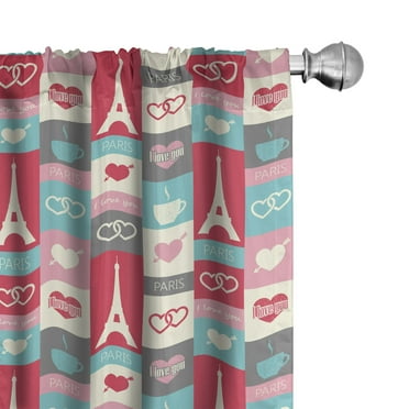 Ambesonne Paris Curtains, Coffee Love Eiffel Hearts, Pair of 28"x95", Multicolor