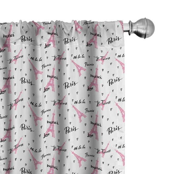 Ambesonne Paris Curtains, Je Taime Romance Hearts, Pair of 28"x63", Pale Pink White