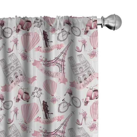 Ambesonne Paris Curtains, Kissing Couple Valentines, Pair of 28"x63", Pale Pink Rose