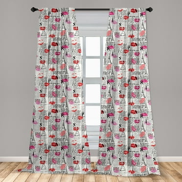 Ambesonne Paris Curtains, Newspaper Lipstick Kiss, Pair of 28"x63", Charcoal Grey Multicolor