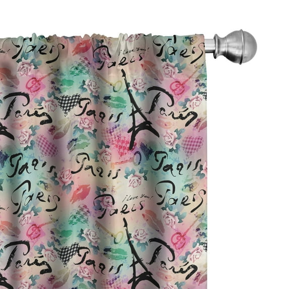 Ambesonne Paris Curtains, Rose Flowers Romantic, Pair of 28"x84", Pale Green Sea Green