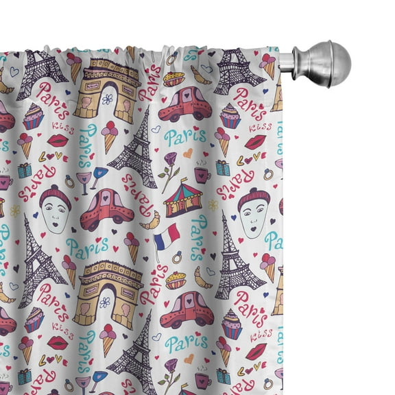 Ambesonne Paris Curtains, Various City, Pair of 28"x84", Multicolor