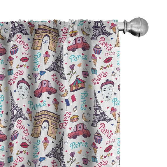 Ambesonne Paris Curtains, Various City, Pair of 28"x95", Multicolor