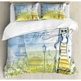 thumbnail image 1 of Ambesonne Paris Duvet Cover Set, Girl at the Eiffel Tower, 2-Calking, Yellow Slate Blue, 1 of 7