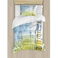 thumbnail image 1 of Ambesonne Paris Duvet Cover Sets, Girl at the Eiffel Tower, 2-Twin, Yellow Slate Blue, 1 of 4