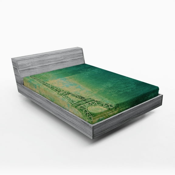 Ambesonne Paris Fitted Sheet, Colorful Ombre Sketch, Queen Size, Teal Mustard