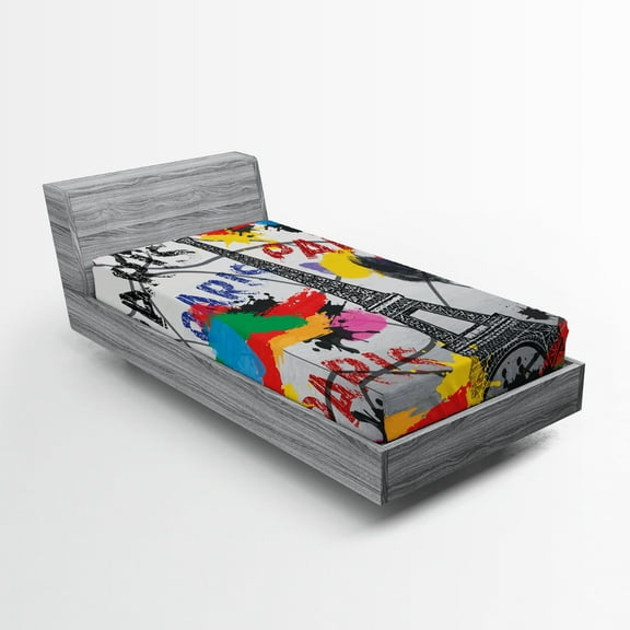 Ambesonne Paris Fitted Sheet, Contemporary Eiffel Tower Art, Twin XL Size, Black and Red