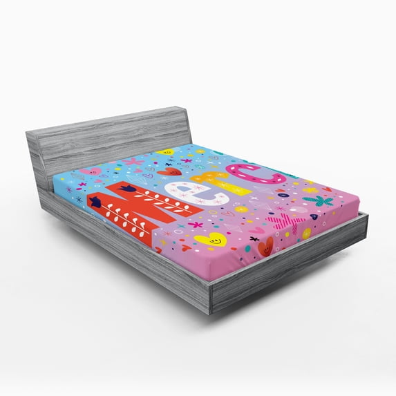 Ambesonne Paris Fitted Sheet, French Words with Hearts, Queen Size, Multicolor