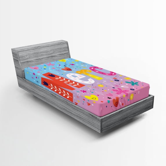 Ambesonne Paris Fitted Sheet, French Words with Hearts, Twin Size, Multicolor