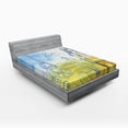thumbnail image 1 of Ambesonne Paris Fitted Sheet, Girl at the Eiffel Tower, Full Size, Yellow Slate Blue, 1 of 3