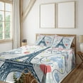 thumbnail image 1 of Ambesonne Paris Fitted & Top Sheet Set with Shams, Eiffel Swirling Flowers Heart, Blue and Coral, 1 of 4