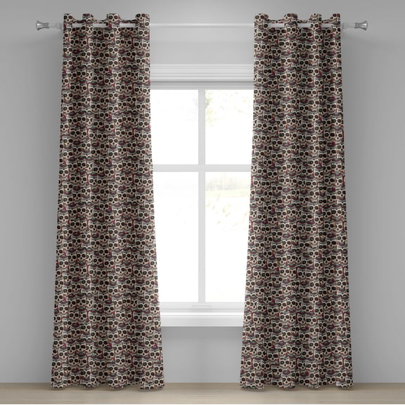 Ambesonne Paris Grommet Curtain, Bikes Eiffel Tower and Hearts, 50" x 84", Pale Blue Brown Pink