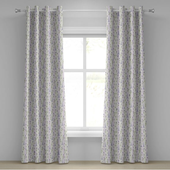 Ambesonne Paris Grommet Curtain, Lavender Eiffel Pastel, 50" x 84", Pale Green Lavender