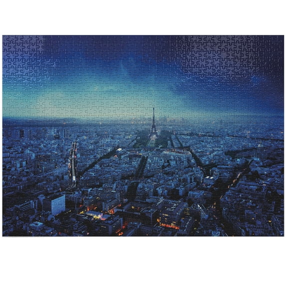 Ambesonne Paris Jigsaw Puzzle Durable Cardboard, Eiffel Tower Cityscape, 1000 pcs, Navy Blue