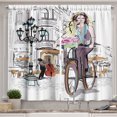 thumbnail image 1 of Ambesonne Paris Kitchen Curtains, Lady Rides Bicycle Roses Art, 55"x36", Multicolor, 1 of 3
