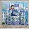 thumbnail image 1 of Ambesonne Paris Kitchen Curtains, Woman on Bicycle with Cat, 55"x39", Multicolor, 1 of 3