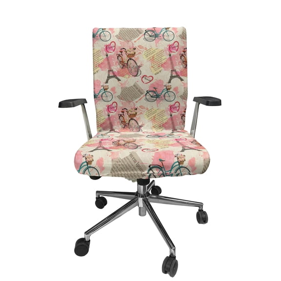 Ambesonne Paris Office Chair Cover Stretchable High Back, Abstract French Landmarks, Pale Blue Pale Pink