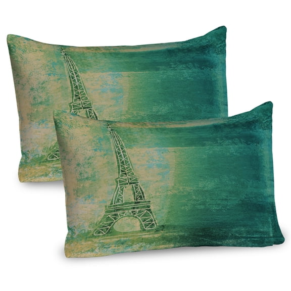 Ambesonne Paris Pillow Sham 2 Pack, Colorful Ombre Sketch, 26"x20", Teal Mustard