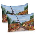 thumbnail image 1 of Ambesonne Paris Pillow Sham 2 Pack, Colorful Sketch Street Eiffel, 26"x20", Amber and Blue, 1 of 1
