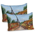 thumbnail image 1 of Ambesonne Paris Pillow Sham 2 Pack, Colorful Sketch Street Eiffel, 36"x20", Amber and Blue, 1 of 1