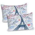 thumbnail image 1 of Ambesonne Paris Pillow Sham 2 Pack, Eiffel Swirling Flowers Heart, 26"x20", Blue and Coral, 1 of 1