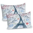 thumbnail image 1 of Ambesonne Paris Pillow Sham 2 Pack, Eiffel Swirling Flowers Heart, 36"x20", Blue and Coral, 1 of 1