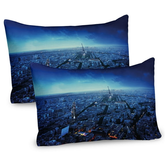 Ambesonne Paris Pillow Sham 2 Pack, Eiffel Tower Cityscape, 30"x20", Navy Blue