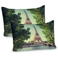 thumbnail image 1 of Ambesonne Paris Pillow Sham 2 Pack, Eiffel Tower Seine River, 36"x20", Almond Green Pale Brown, 1 of 3