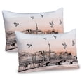 thumbnail image 1 of Ambesonne Paris Pillow Sham 2 Pack, Sketch of Eiffel Tower, 36"x20", Peach Grey, 1 of 3