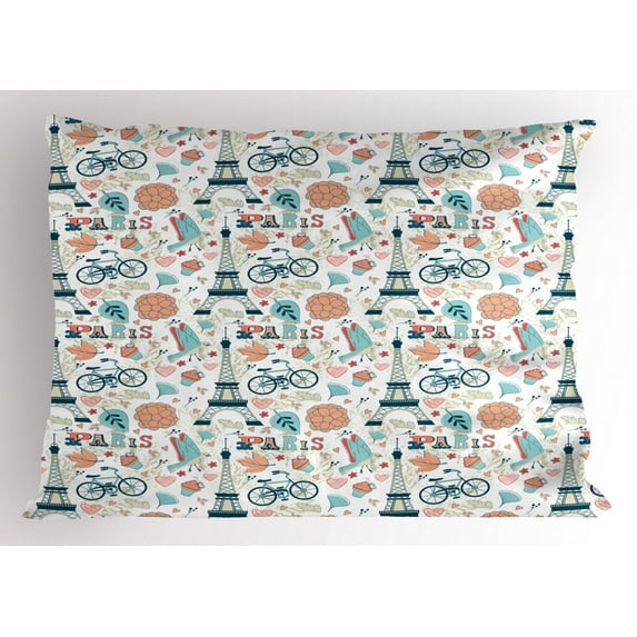 Ambesonne Paris Pillow Sham, Autumn in France Theme, 26" X 20", Multicolor