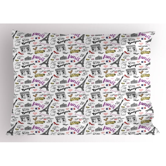 Ambesonne Paris Pillow Sham, Food Fashion Love, 36" X 20", Multicolor
