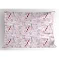 thumbnail image 1 of Ambesonne Paris Pillow Sham, Violin Eiffel Cat Bow Tie, 36" X 20", Pale Pink Scarlet White, 1 of 2