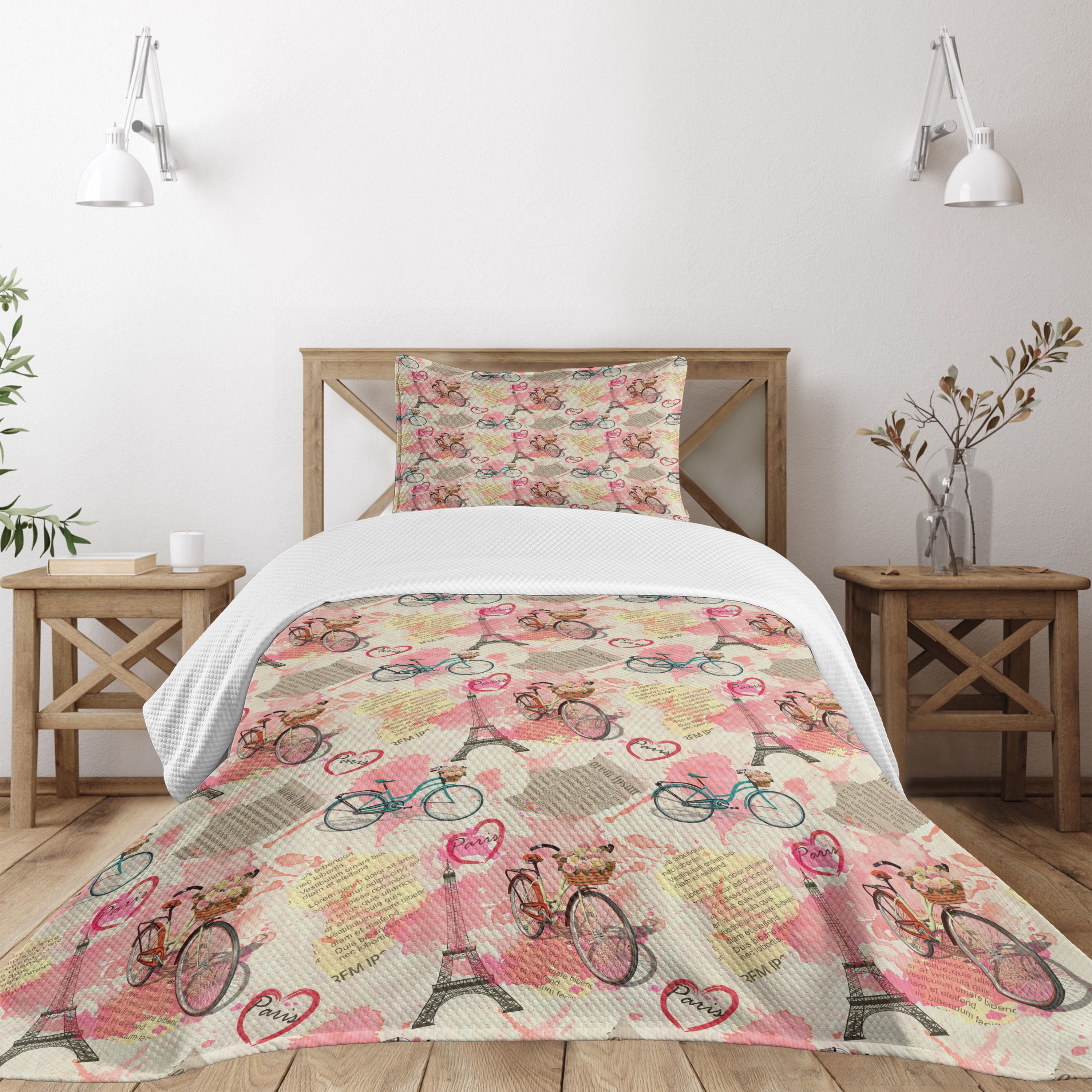 White Quilted Twin Bedspread Set with Pillow Sham