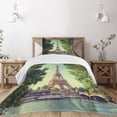 thumbnail image 1 of Ambesonne Paris Quilted Bedspread Set 2 Pcs, Eiffel Tower Seine River, Twin Size, Almond Green Pale Brown, 1 of 6