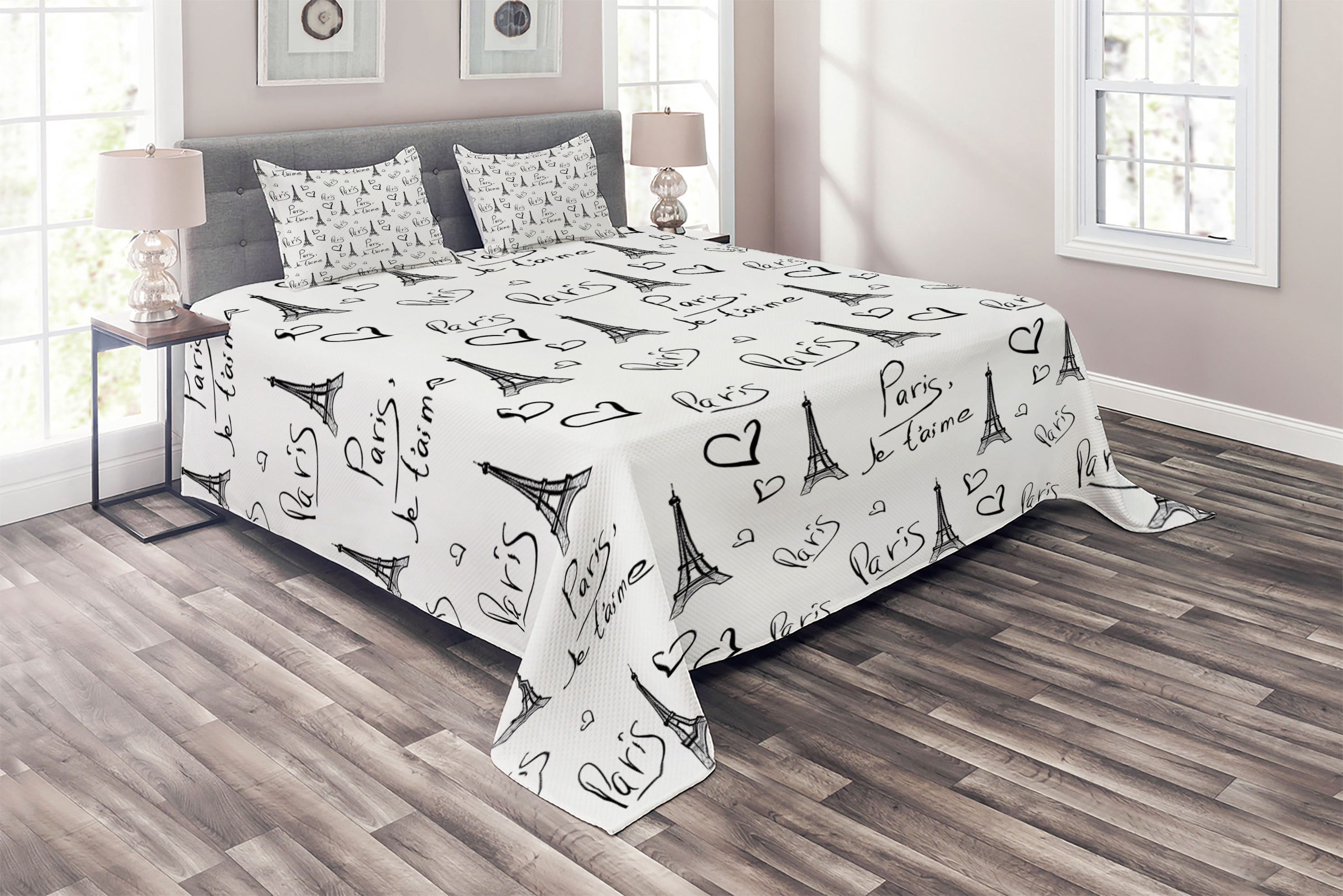ABAKUHAUS Federe Cuscino Parigi 50x50cm: Set Da 2 Con Scritta Je T'Aime E Disegni Eiffel