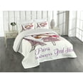 thumbnail image 1 of Ambesonne Paris Quilted Coverlet 3 Pcs, Hearts on Eiffel Tower, Queen Size, Pale Pink Purple White, 1 of 1