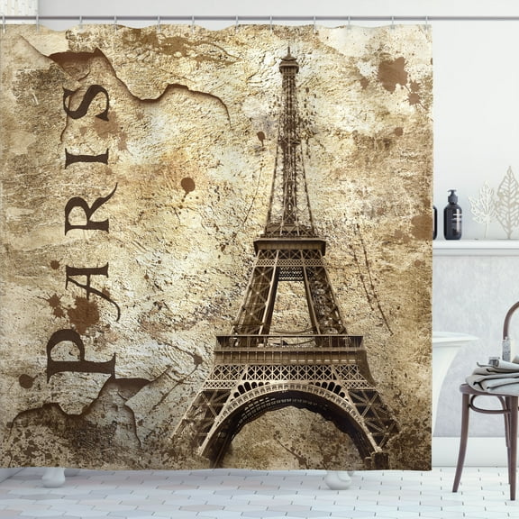 Ambesonne Paris Shower Curtain, Eiffel Tower on Grunge Wall, 69"Wx75"L, Brown Beige