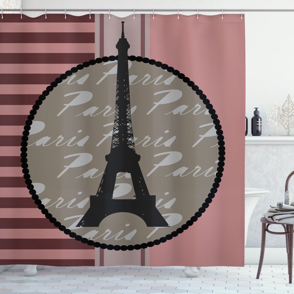 Ambesonne Paris Shower Curtain, Vintage Eiffel Silhouette, 69"Wx84"L, Rose and Sepia