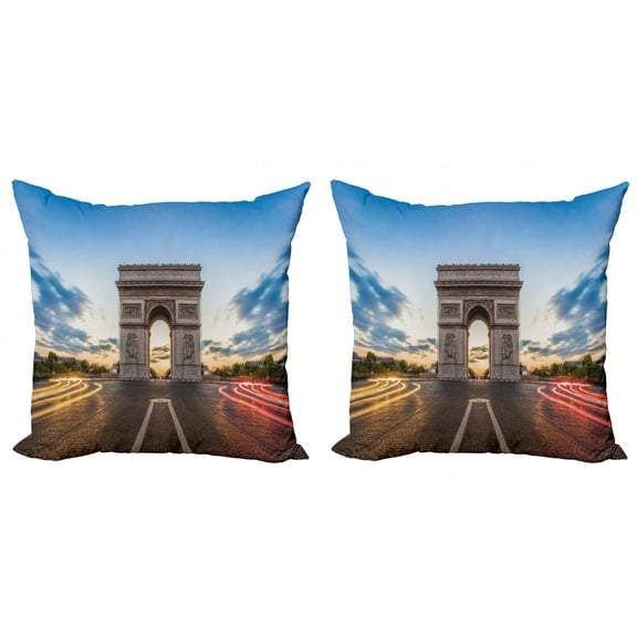 Ambesonne Paris Throw Pillow Cover 2 Pack, Famous Champs Elysees, 16", Multicolor