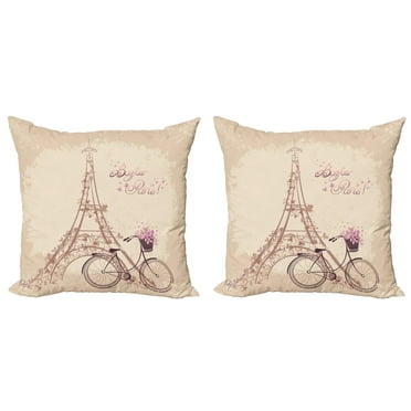 Ambesonne Paris Throw Pillow Cover 2 Pack, French Eiffel Tower, 20", Beige