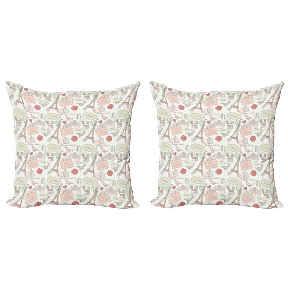 Ambesonne Paris Throw Pillow Cover 2 Pack, Lovers in Streets Flowers, 24", Dried Rose Cream