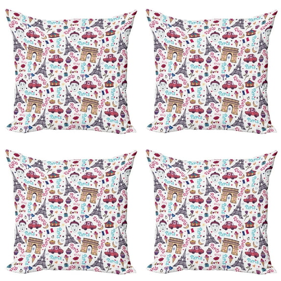 Ambesonne Paris Throw Pillow Cover 4 Pack, Various City, 24", Multicolor