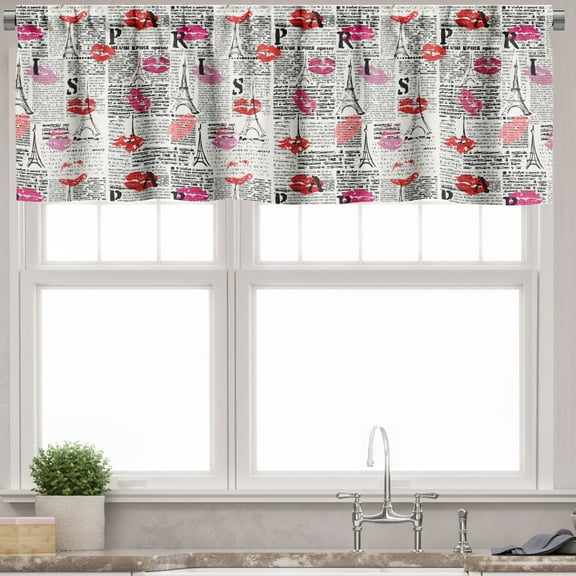 Ambesonne Paris Valance Pack of 2, Newspaper Lipstick Kiss, 42"X18", Charcoal Grey Multicolor