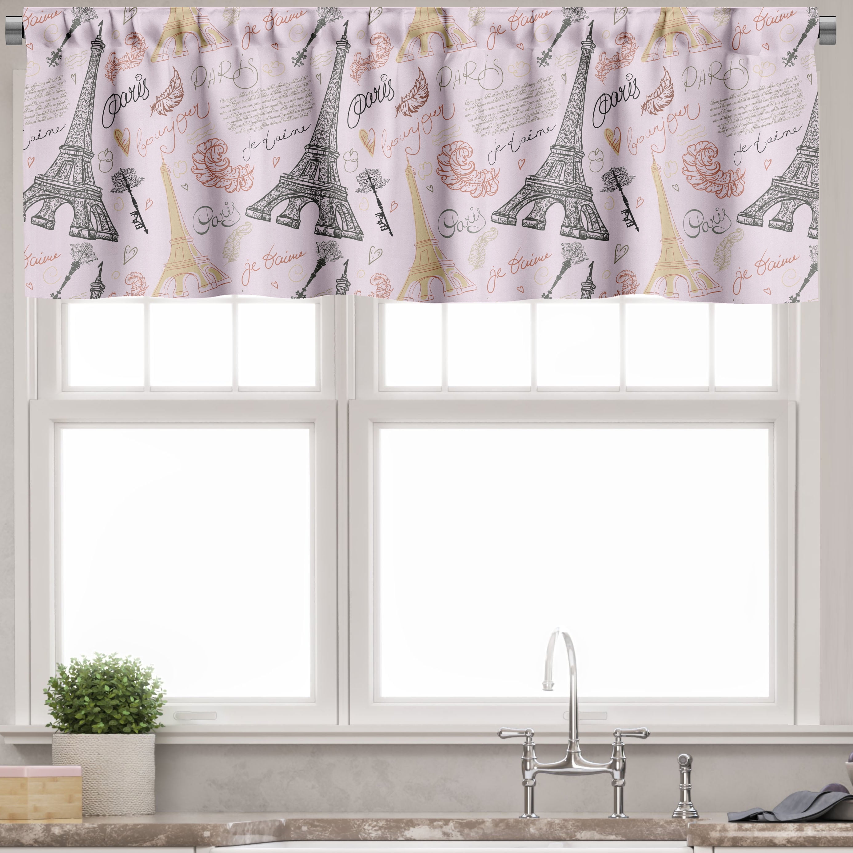 Paris Sketch Multicolor Satin Rod Pocket Valance, 42" x 12"