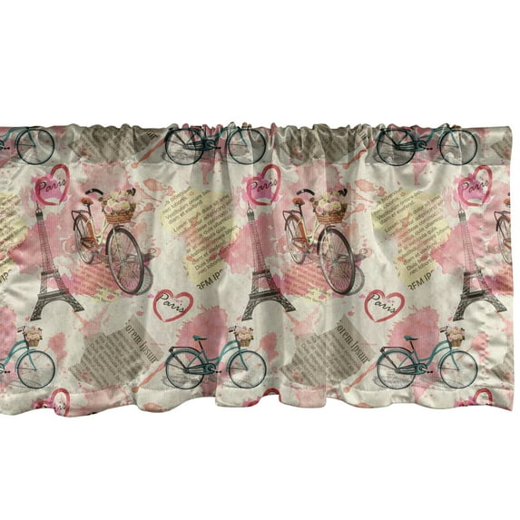 Ambesonne Paris Window Valance, Abstract French Landmarks, 54" X 18", Pale Blue Pale Pink