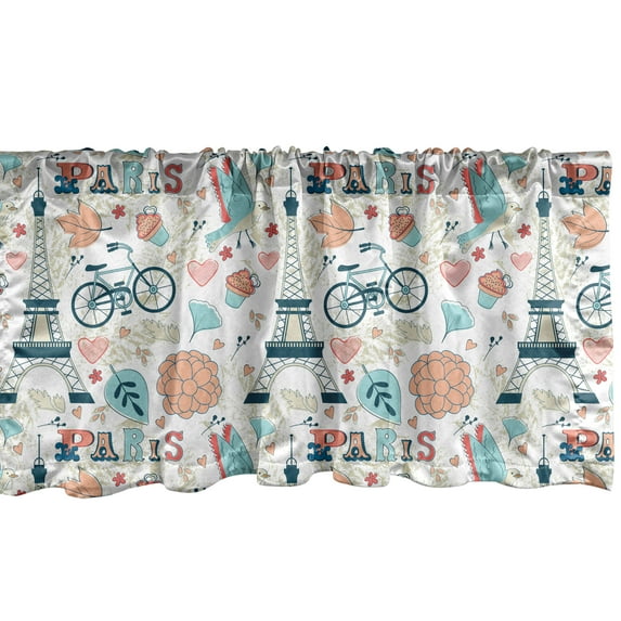 Ambesonne Paris Window Valance, Autumn in France Theme, 54" X 12", Multicolor