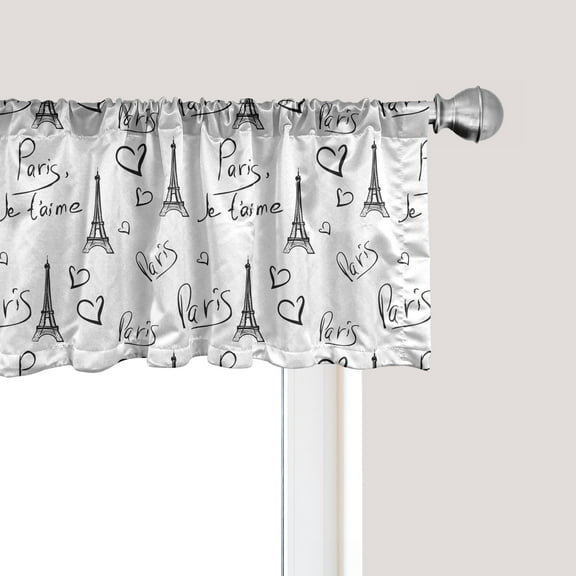 Ambesonne Paris Window Valance, Eiffel Je T'aime Doodle, 54" X 18", Black White