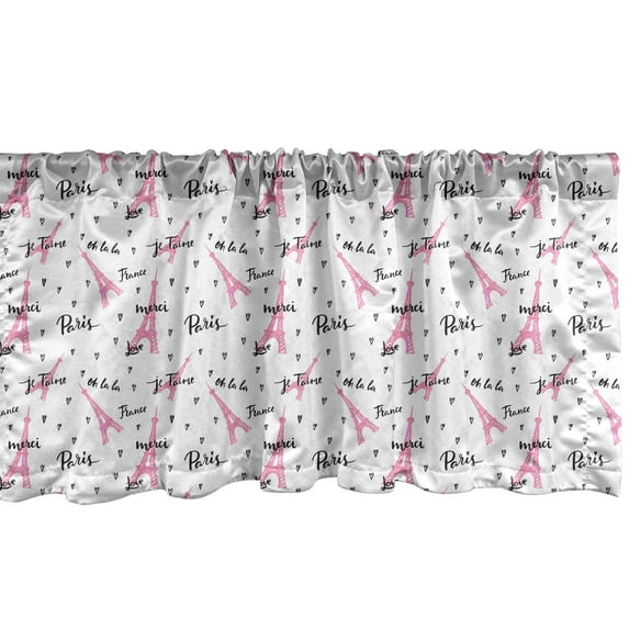 Ambesonne Paris Window Valance, Je Taime Romance Hearts, 42" x 12", Pale Pink White